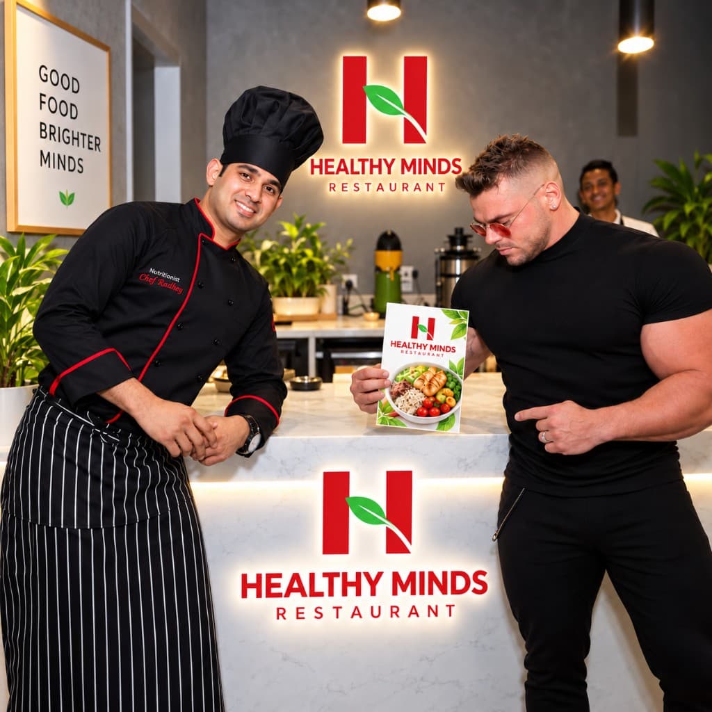 Chef Radhey with a client at Healthy Minds Restaurant