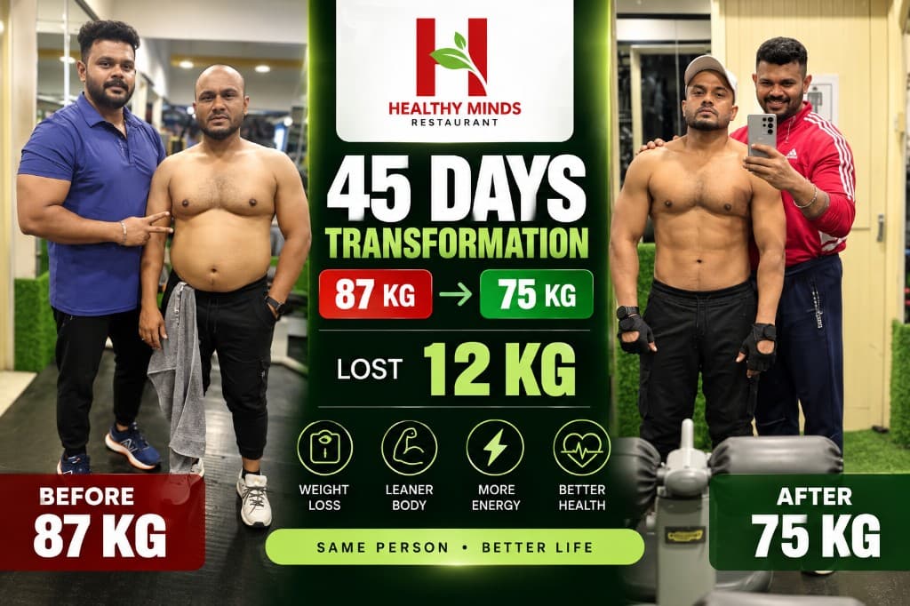 45-day Healthy Minds transformation, 87 kg to 75 kg