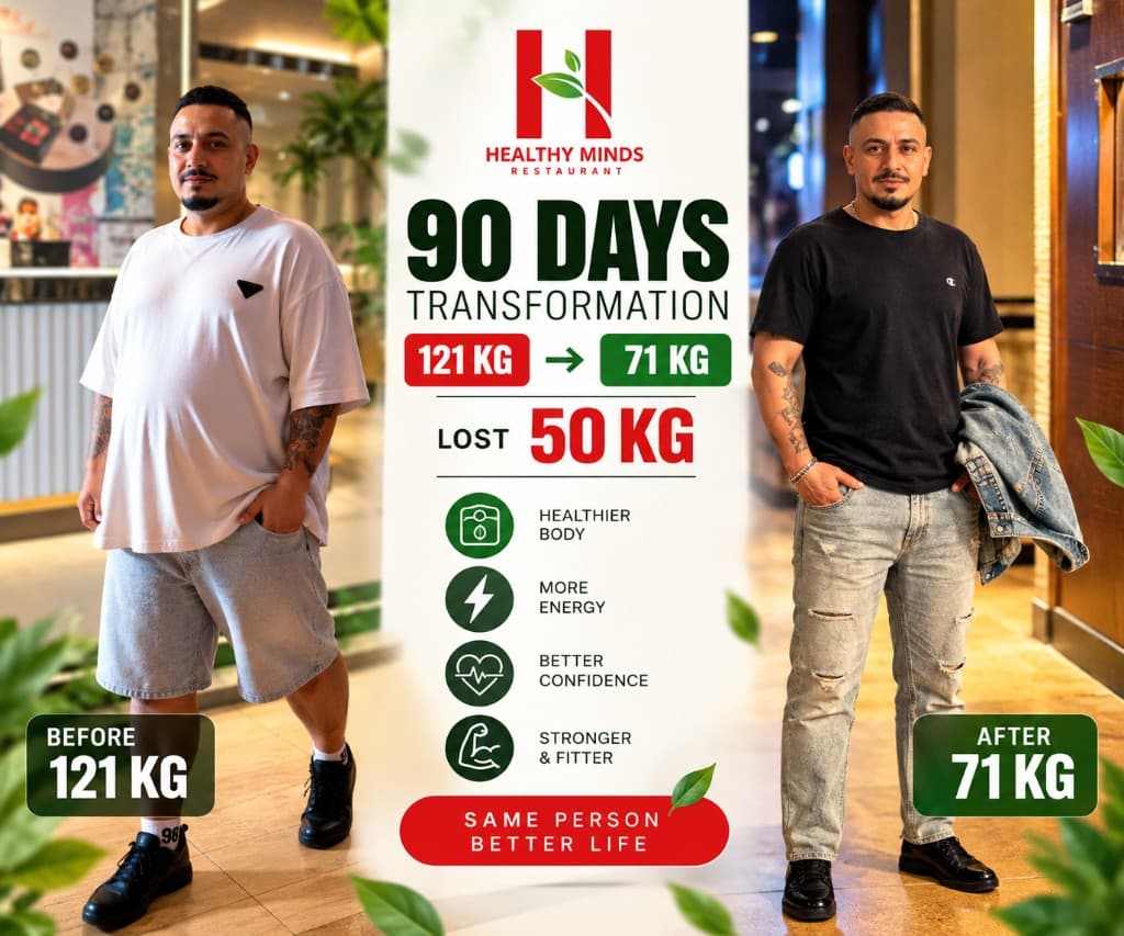 90-day Healthy Minds transformation, 121 kg to 71 kg